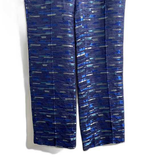 Vintage Banu Paris Metallic Blue Stripe Dress Pants Pleat Leg High Rise Size 6 - Picture 4 of 8